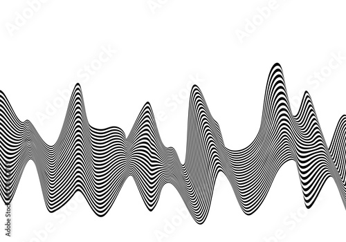 Abstract black and white wavy line imitating sound vibrations or rhythmic graph in modern op-art style. EPS 10