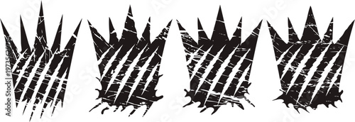 grunge claw marks black scratched animal paw prints isolated on white background rough textured scratches set