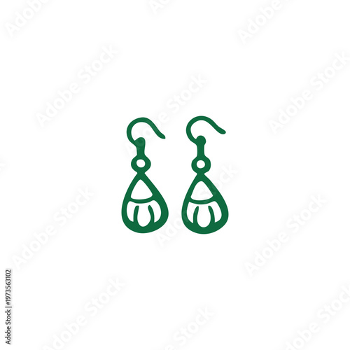 Green teardrop-shaped earrings with floral design and hook fastenings on a white background