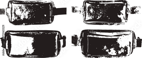 Four vintage metal fuel cans with screw caps in grunge illustration