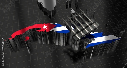 Photography Cuba - missiles on country map and flag - 3D illustration