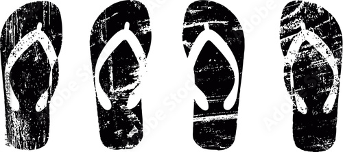 grunge flip flop footprints set worn sandal shoe print textures, summer outdoor beach patterns