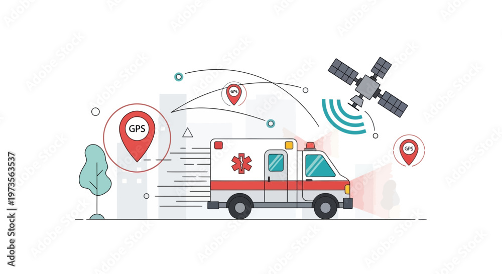Fototapeta premium Ambulance GPS Tracking Satellite Navigation Emergency Medical Service