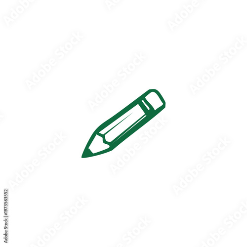 A minimalist dark green outline of a pencil on a white background