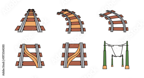 tram rail Line art vector set creative abstract simple