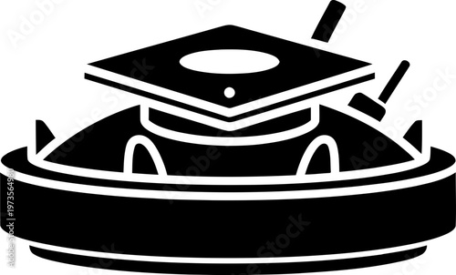 Black and white vector illustration of an anti tank land mine explosive device isolated on white background for military and defense concepts