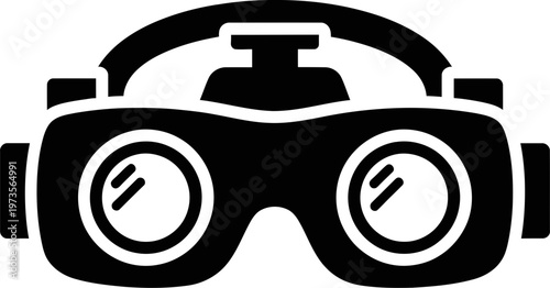 Virtual reality headset icon black silhouette for digital simulation and gaming isolated on white background for tech graphics and web apps