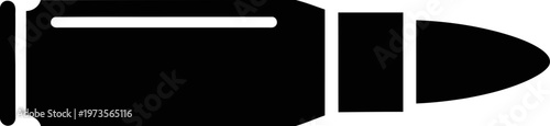 Black bullet silhouette icon isolated on a white background representing ammunition cartridge for hunting firearm or military shooting sport