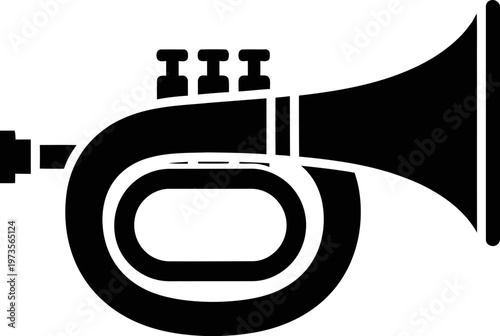 Brass trumpet silhouette icon isolated on white background for jazz band orchestra performances and classical music creative design projects