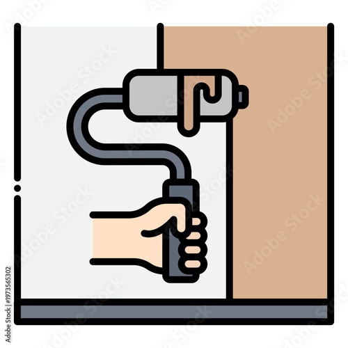 Painting Wall with Roller: Home Improvement Illustration