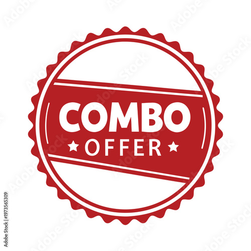 Red starburst badge with white combo offer text and stars circle