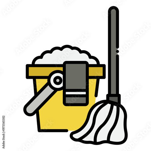 Mop and Bucket Cleaning Icon for Housekeeping Services