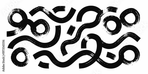 Abstract black brushstrokes create a dynamic and flowing pattern