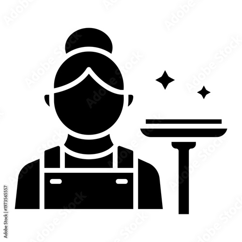 Cleaning Lady Icon with Squeegee and Sparkles