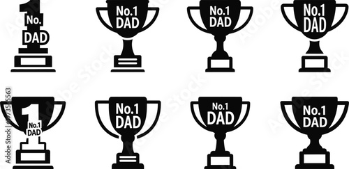 Celebrating fatherhood black white icons set of 'no 1 dad' trophies awards for special occasions
