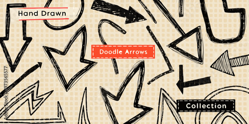 Hand drawn doodle arrows scattered across a light beige background
