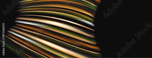 Abstract swirling ribbons, warm colors dominate. Dark background emphasizes flowing shapes, creating dynamic visual effect.