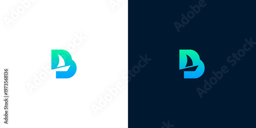 Abstract sailboat logo with gradient colors on white and dark backgrounds, embodying freedom and adventure