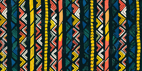 Colorful geometric pattern with vertical stripes and diamond shapes