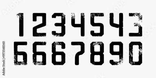 Rough distressed numbers arranged in two rows on a white background