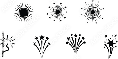 Sparkling firework icons set diverse designs for celebrations events and festive graphics vector illustration