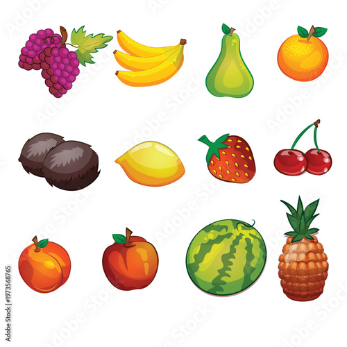 A collection of various colorful fruit icons