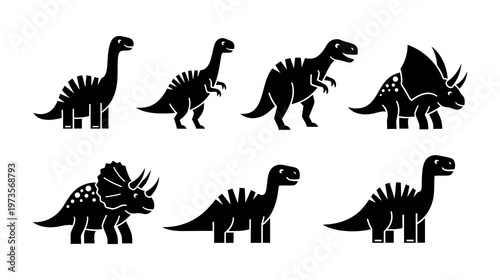 Set of black silhouette dinosaur prehistoric