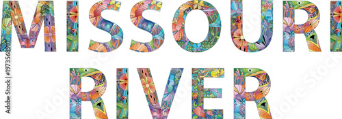 Missouri River words. Hand drawn lettering. Vector text.