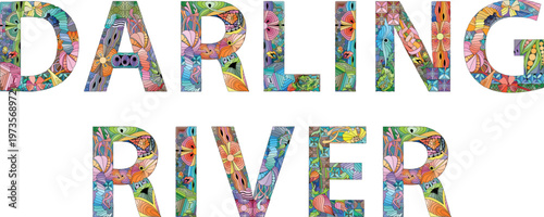 Darling river words. Hand drawn lettering. Vector text.