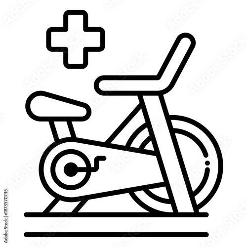Exercise Bike Icon with Medical Cross Symbol