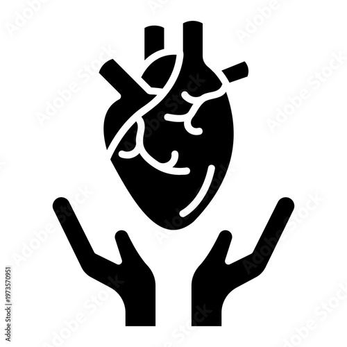 Heart Care and Health Concept: Hands Holding Human Heart
