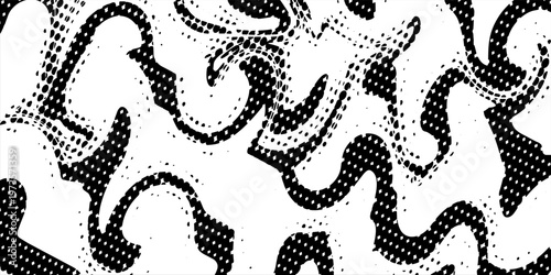 Abstract black and white bitmap background. Vector pixel art texture in y2k aesthetic. Liquid wavy organic shapes