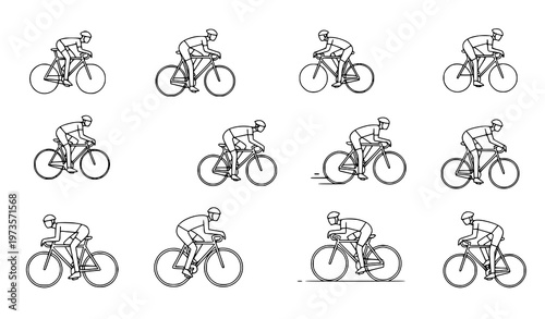 Minimal cycling race vector illustration people bicycle sport icon set