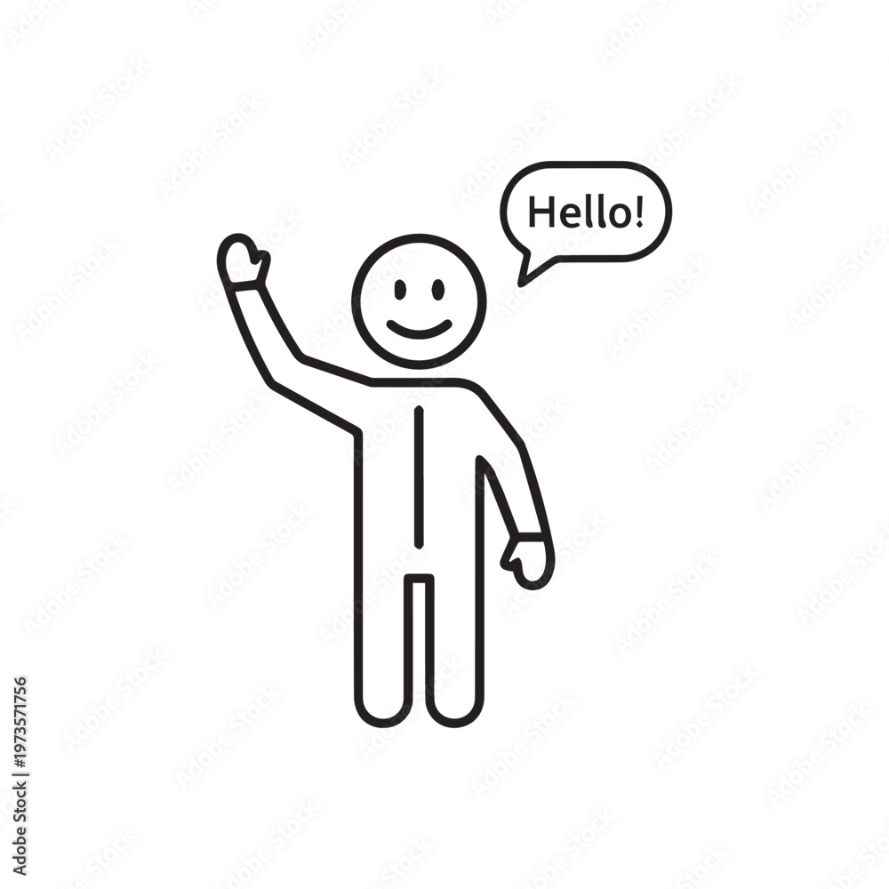 Fototapeta premium Friendly Person Waving Hello Speech Bubble Icon Greeting Symbol.