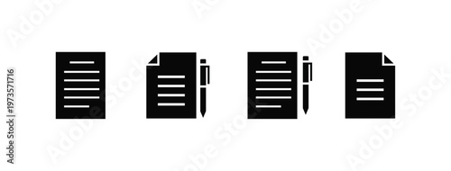 Writing & copywriting line icons set – clipboard, pencil, notepad, document & text document writing vector.