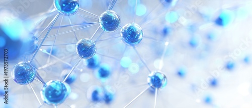 Molecular Network: An abstract macro shot of interconnected blue spheres, symbolizing the intricate beauty of the molecular structure, with a soft, ethereal glow.