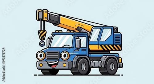 Cartoon illustration of blue crane truck.