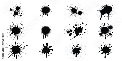 Set of grunge textures old set of grunge texture black paint blots on transparent background. Vector grunge brush stroke textures.