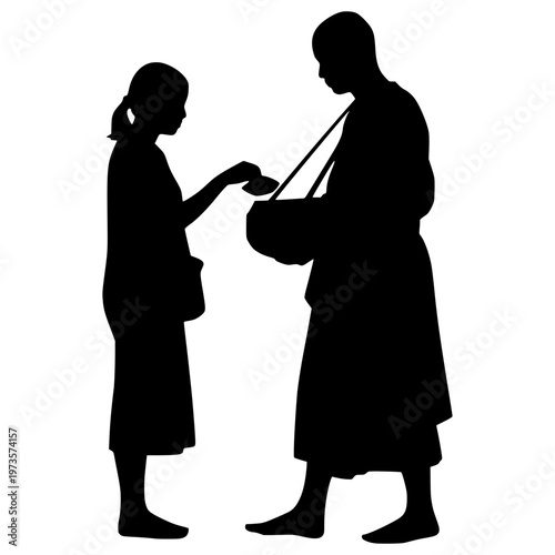 silhouette of a Monk alms round