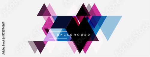 Abstract geometric shapes overlap, creating dynamic visual effect. Pink, blue, purple hues dominate white background. Text reads BACKGROUND.