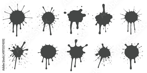 Set of ink splashes black paint blots on transparent background. Vector grunge brush stroke textures. brush splashes and bundle texture design