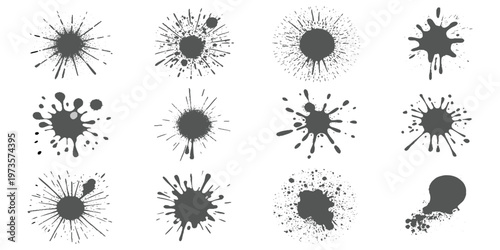 Set of ink splashes black paint blots on transparent background. Vector grunge brush stroke textures. brush splashes and bundle texture design