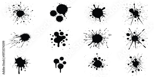 Set of ink splashes black paint blots on transparent background. Vector grunge brush stroke textures. brush splashes and bundle texture design