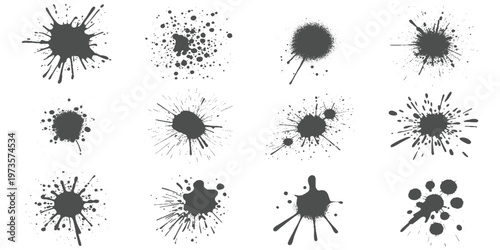 Set of ink splashes black paint blots on transparent background. Vector grunge brush stroke textures. brush splashes and bundle texture design 