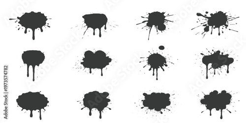 Set of grunge textures old set of grunge texture  black paint blots on transparent background. Vector grunge brush stroke textures. 