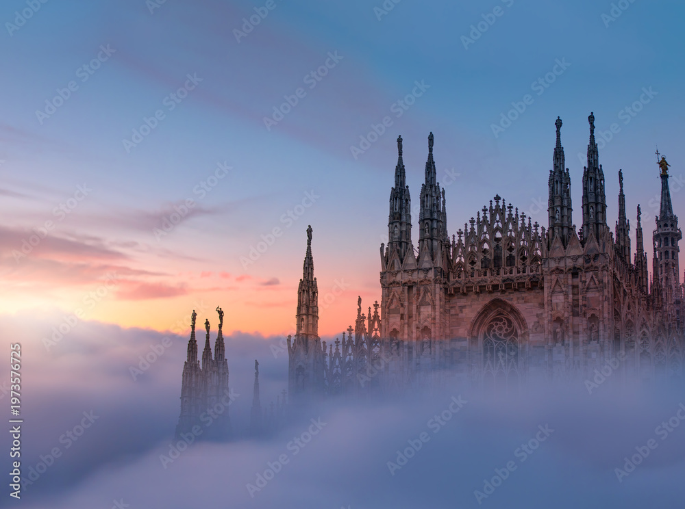 Naklejka premium Milan Cathedral - (Duomo di Milano (Milan Cathedral) and Piazza del Duomo in Milan)