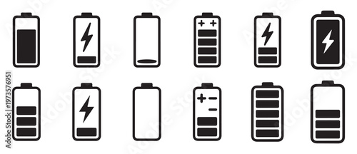 Vertical battery life indicators with plus and minus polarity symbols. vector illustration eps 10
