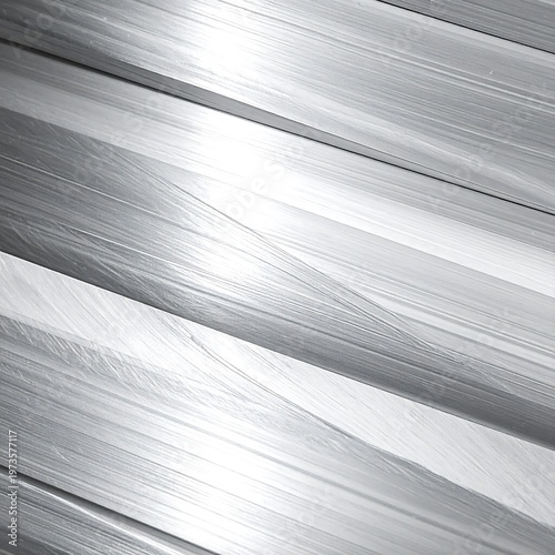 Abstract, angled shot showcases parallel, silver-toned, rectangular structures, possibly metal, reflecting light with varied textures and some scratches
