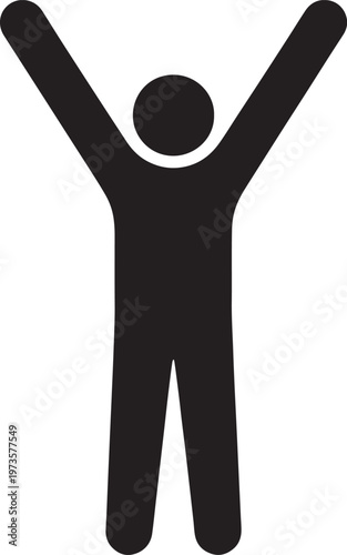 A minimalist black silhouette icon representing a human figure standing with arms raised high Vector
