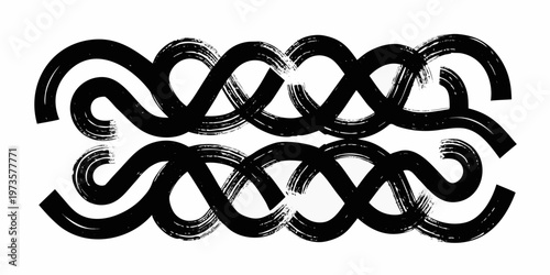 Abstract black brushstrokes create a swirling dynamic pattern on white